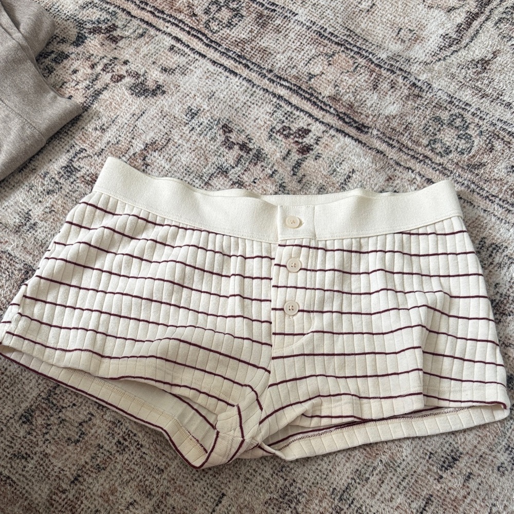 Brandy Melville Cream and maroon Striped shorts